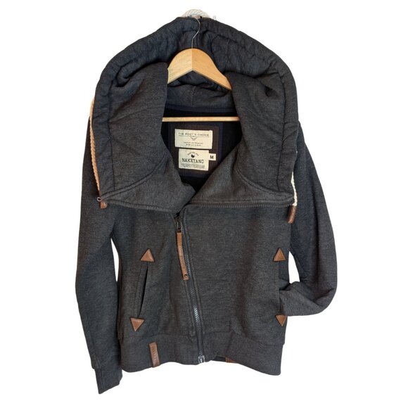 Naketano Tops - RARE Naketano “The Poet’s Choice” Charcoal Gray Asymmetrical Zip Hoodie | M